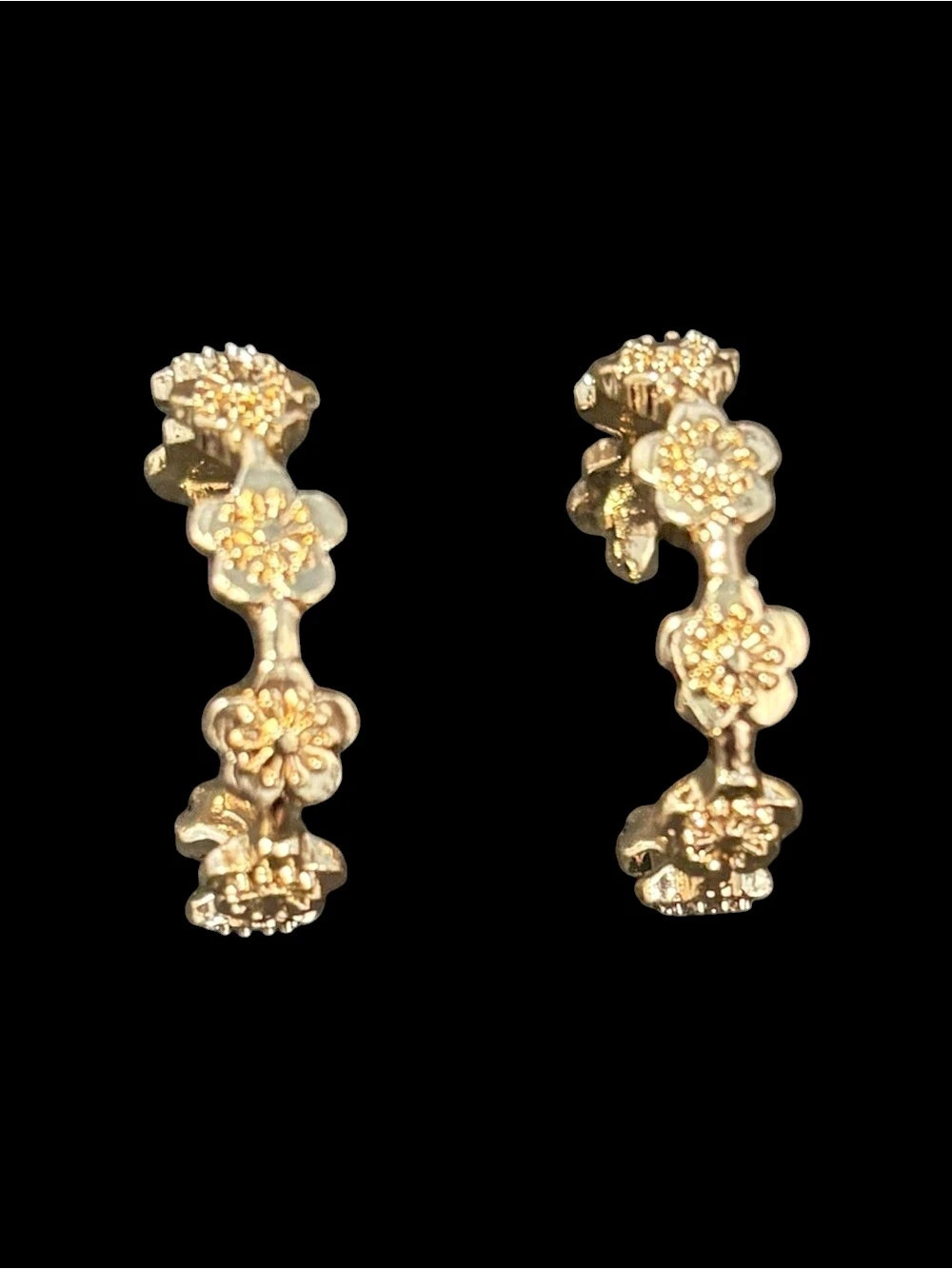 Floral Rose Gold-Tone Hoop Earring